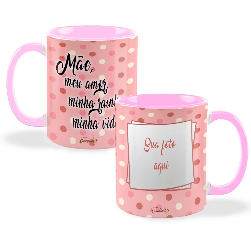 Caneca Colorida para Mãe Dia das Mães Com Foto mae minha Rainha ceramica 325ml