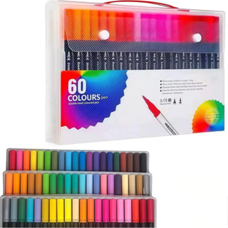 Maleta Conjunto 60 Canetas Brush Cores Sortidas Ponta Dupla em Oferta na Shopee