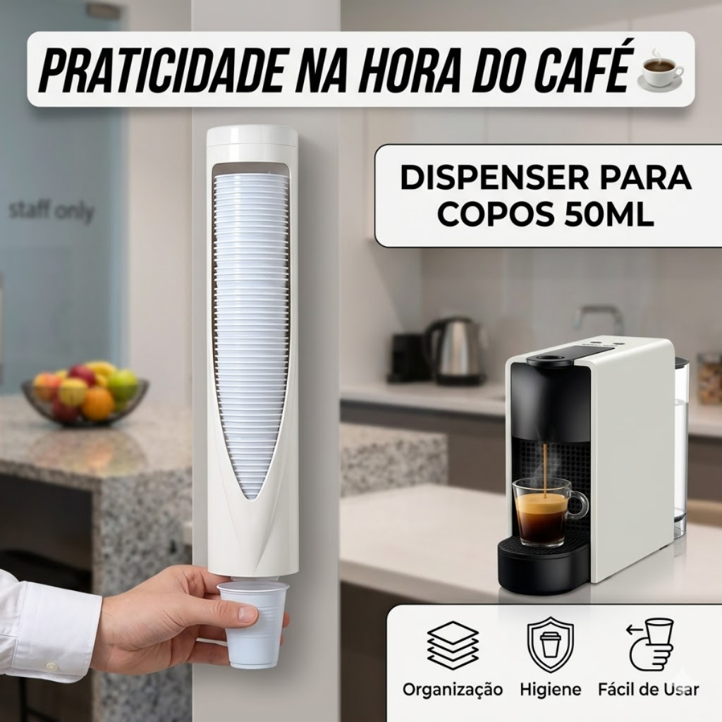Dispenser Copos Café 50ml Porta Copo Descartável Café Parede Organizador Copinho