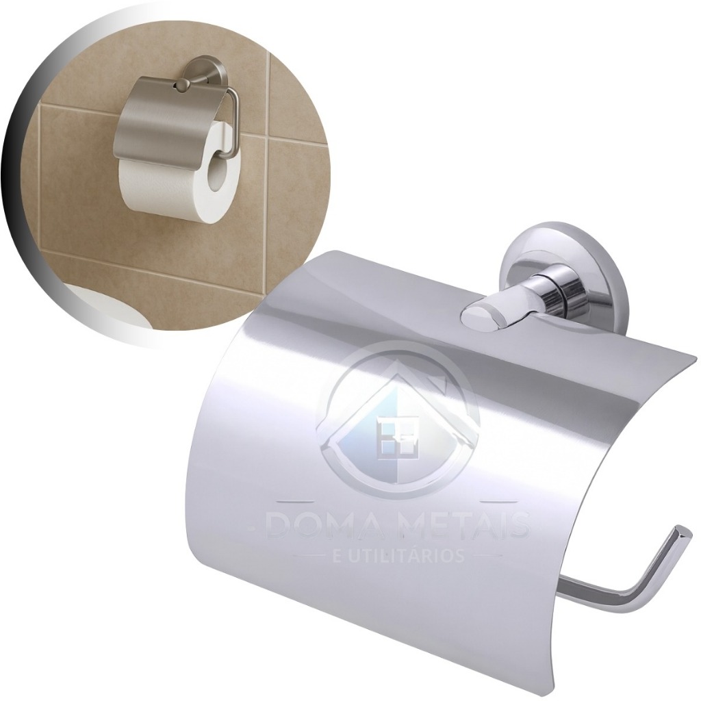 Papeleira Inox Com Tampa Porta Papel Higiênico Cromado Acessório Para Banheiro