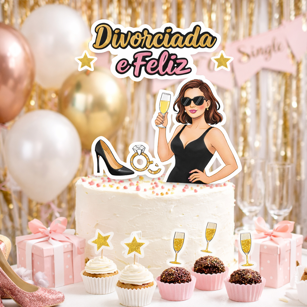 Topper Taça de Champagne para Doces | Topper para Cupcake e Brigadeiro | Decoração Festa Divórcio