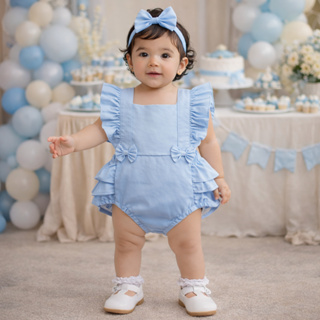 Romper Jardineira Azul Bebê Liso com Faixinha Body Tricoline 100% Algodão em Oferta na Shopee