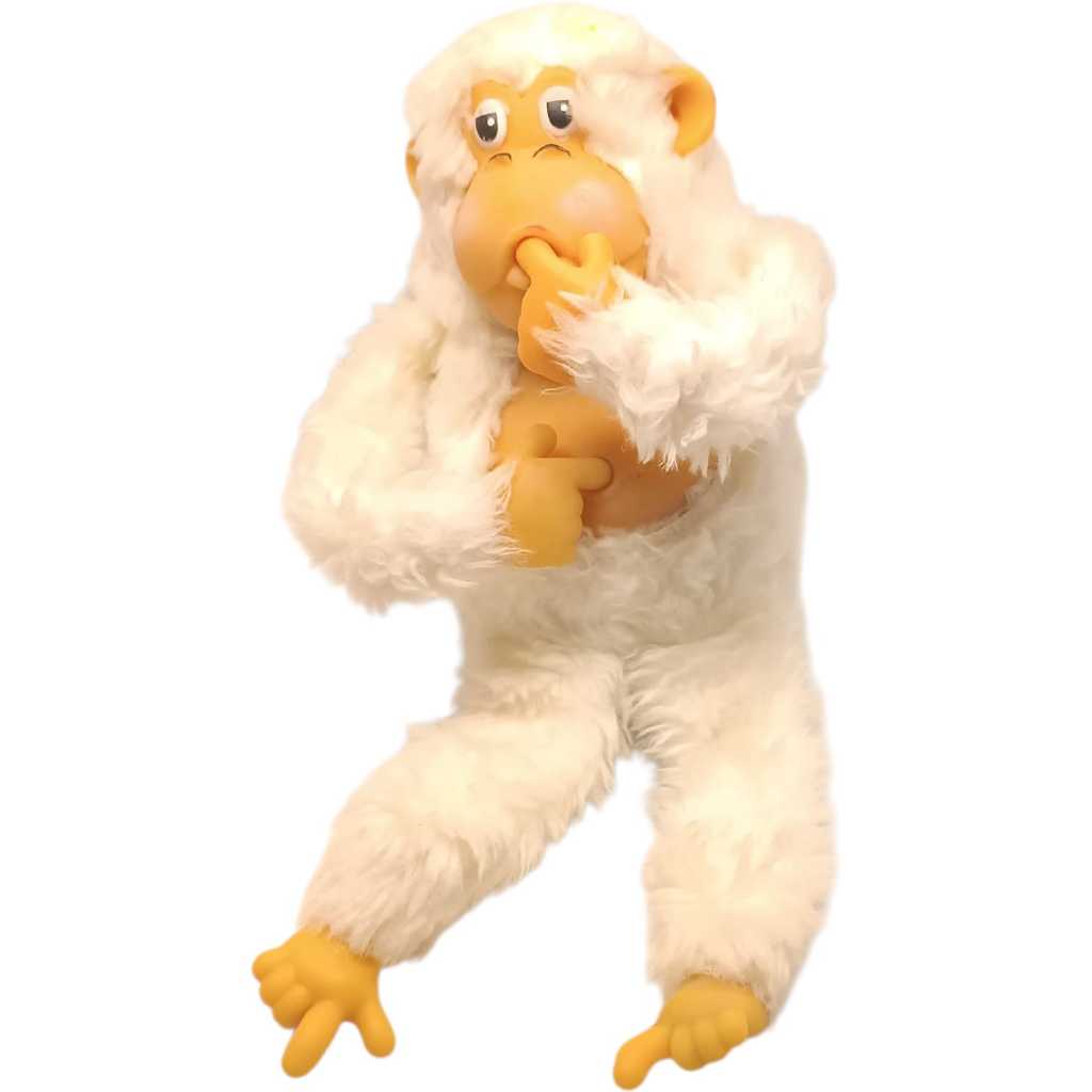 Pelúcia Macaco Antigo Dedo Na Boca Umbigo Orelha Albino Branco (Usado)