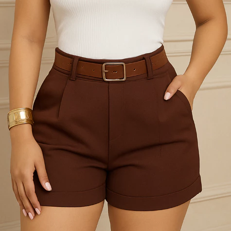 Short Feminino Alfaiataria Social com Cinto Cintura Alta PROMOÇÃO do P ao GG