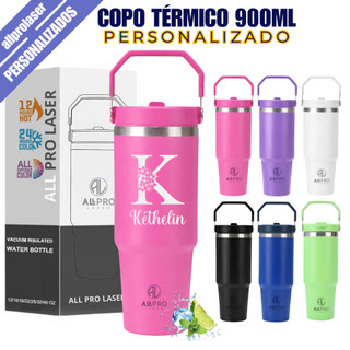 Copo Garrafa Térmica Flip 900ml Inox Bico Alça Personalizada Nome Time Figuras