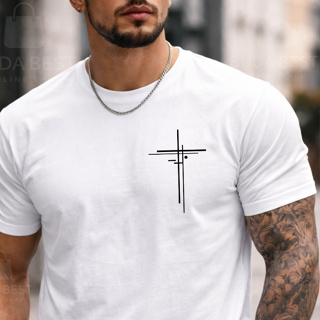 Camiseta Masculina Preta Cruz Minimalista Premium Algodão Confortável Estilo Moderno em Oferta na Shopee