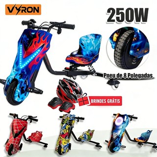 Drift Trike Elétrico VYRON 36V 250/350W - Moto Elétrica Infantil com 3 Velocidades Ajustáveis e Autonomia de 25KM
