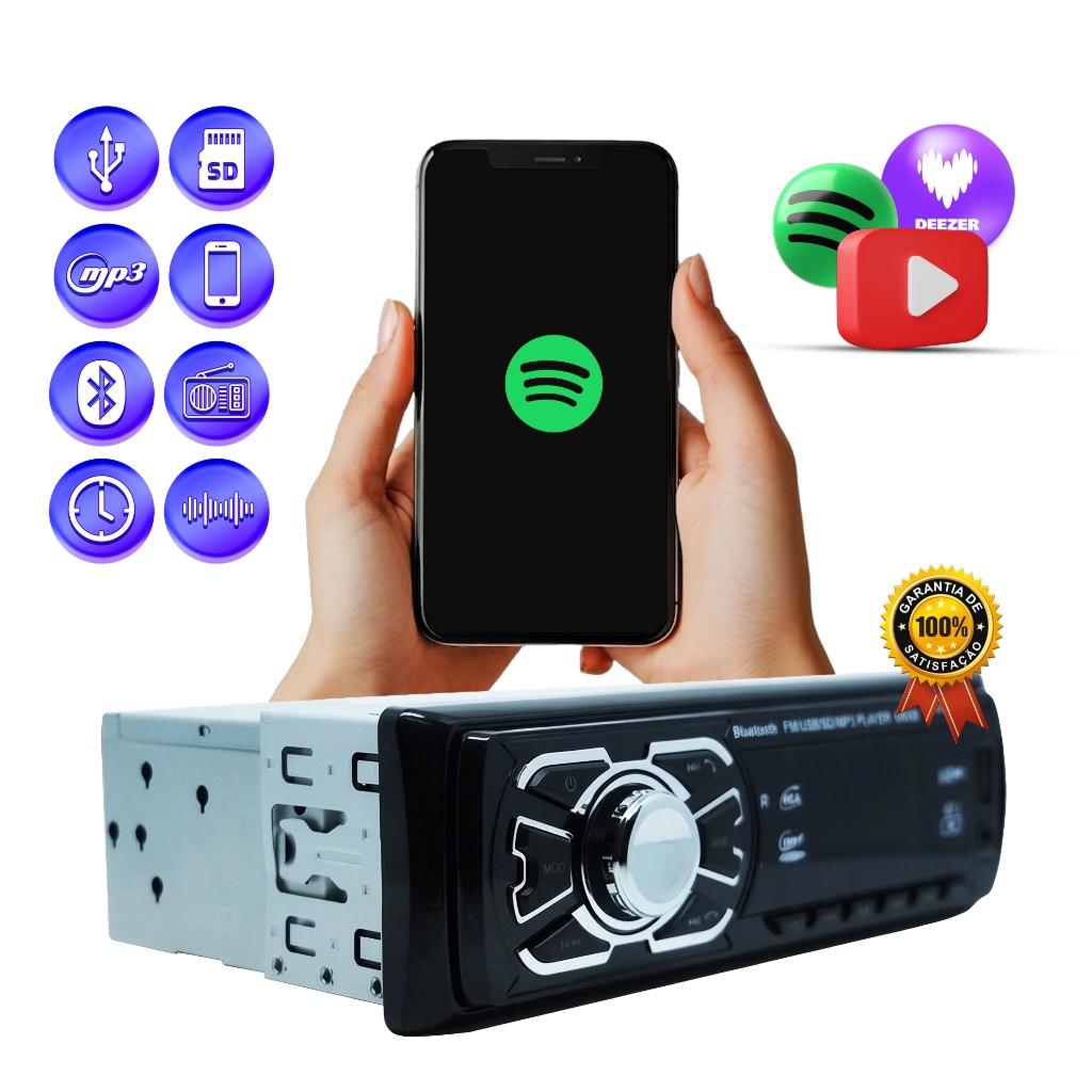 Rádio MP3 Automotivo Bluetooth USB SD FM Player Universal Compatível Com Todos Carros
