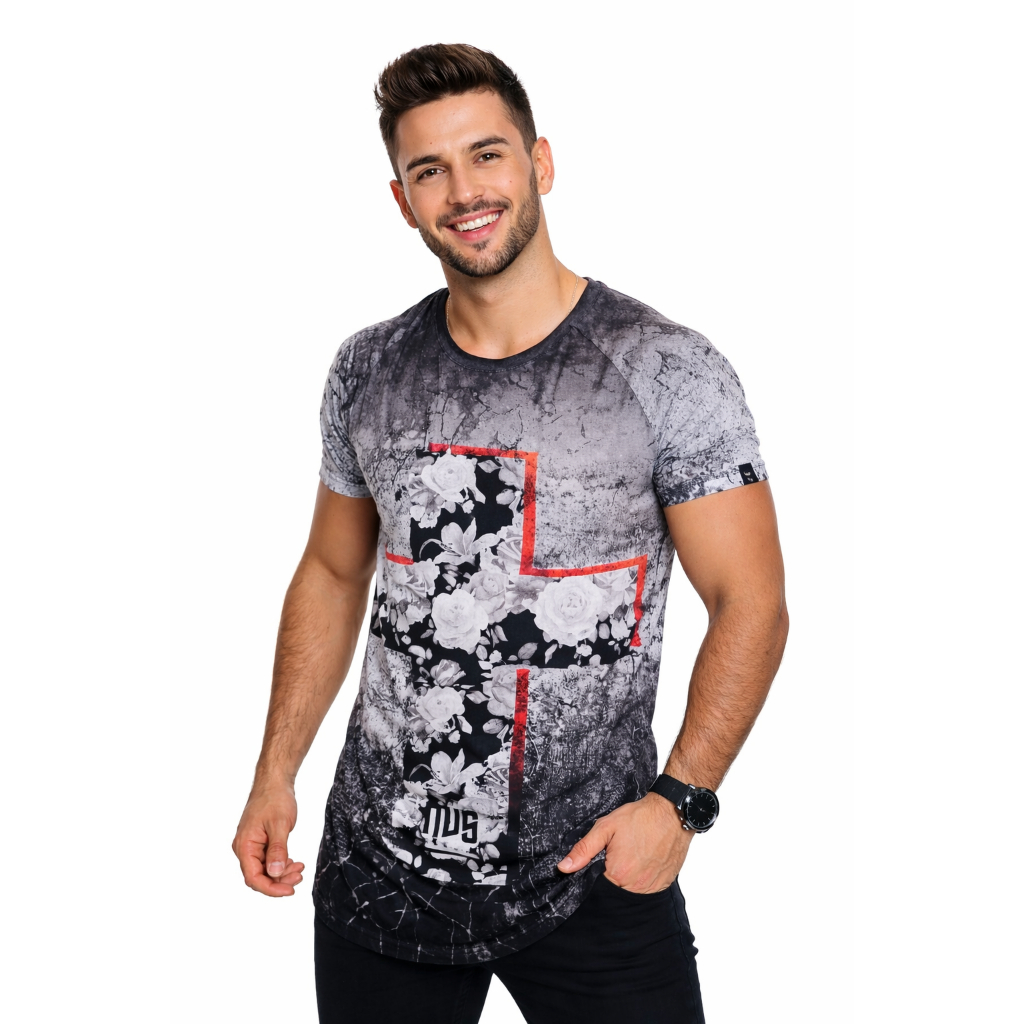 Camiseta Masculina Longline Estilosa Estampa Cruz – Moda Streetwear Masculina