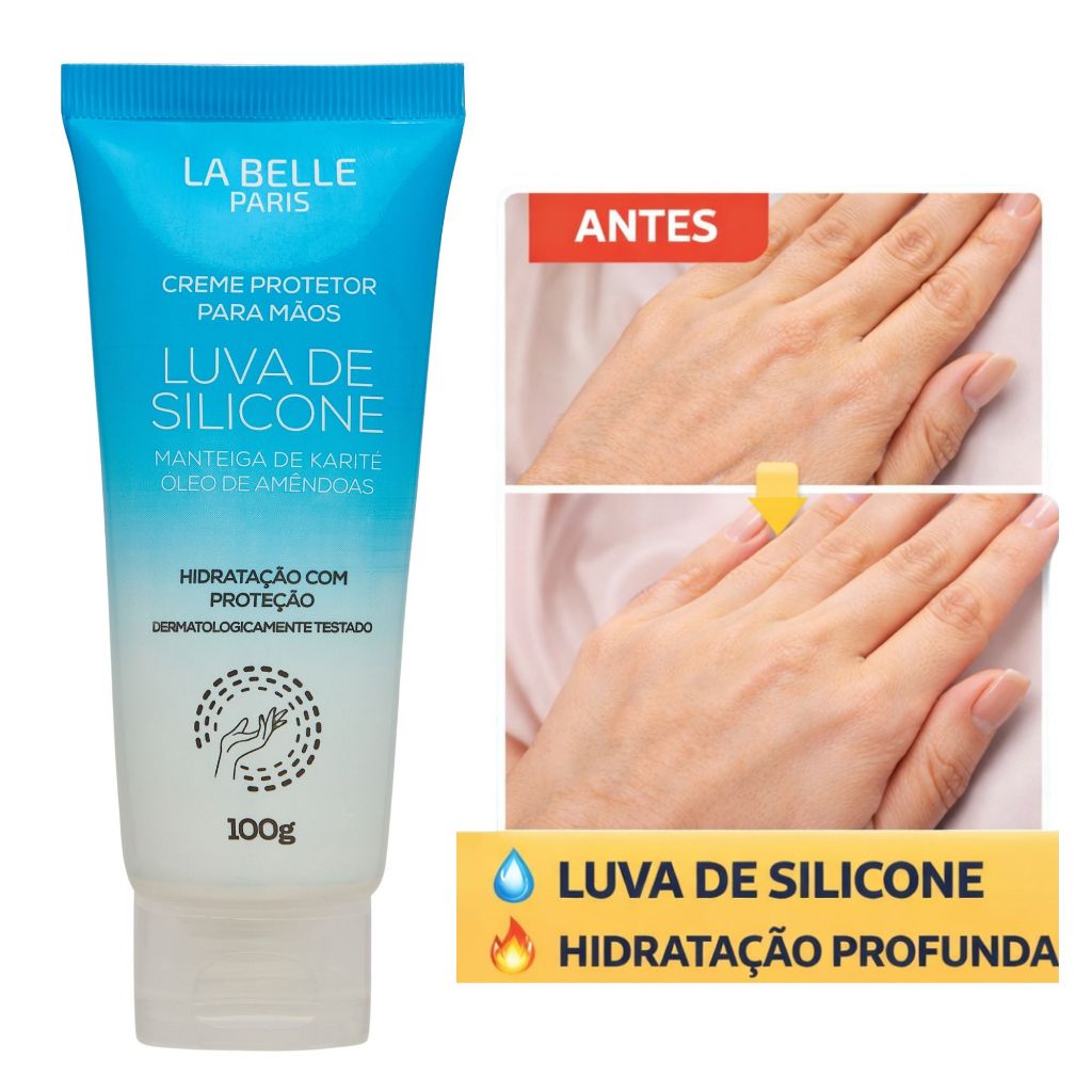 Creme para Mãos Luva de Silicone 100g La Belle Paris | Hidratação Profunda Karité + Óleo de Amêndoas