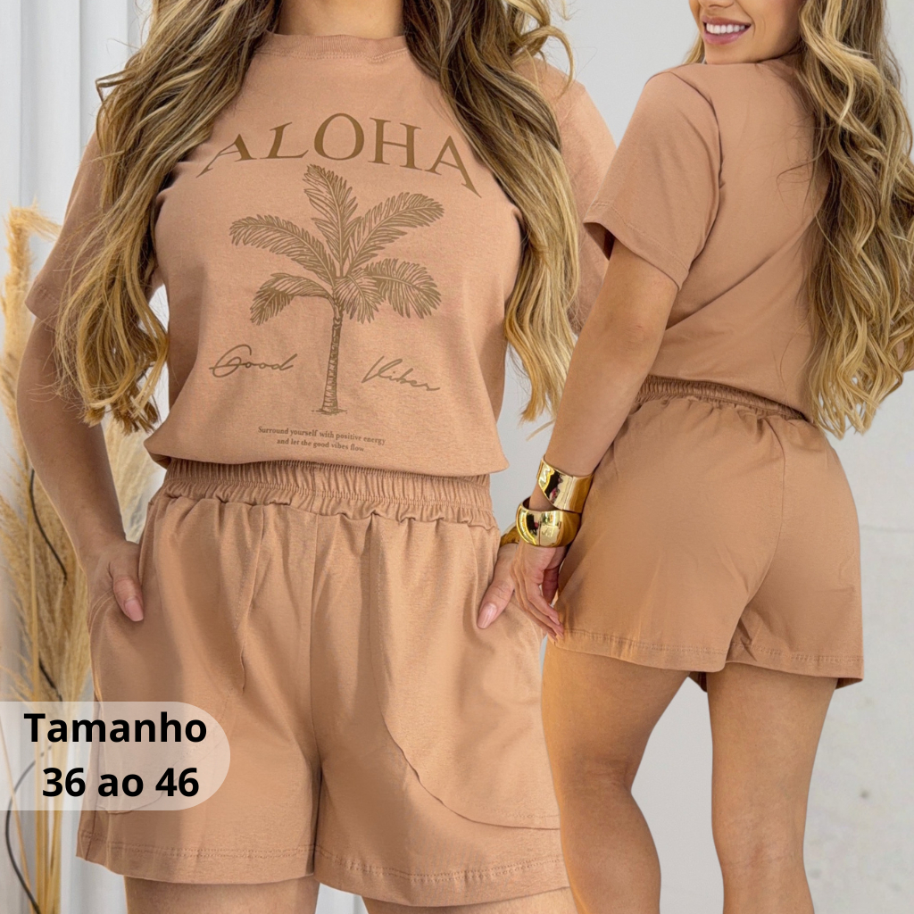 Conjunto Feminino 100% Algodão Com Bolso Estiloso Confortavel Malha Premium Silk Premium