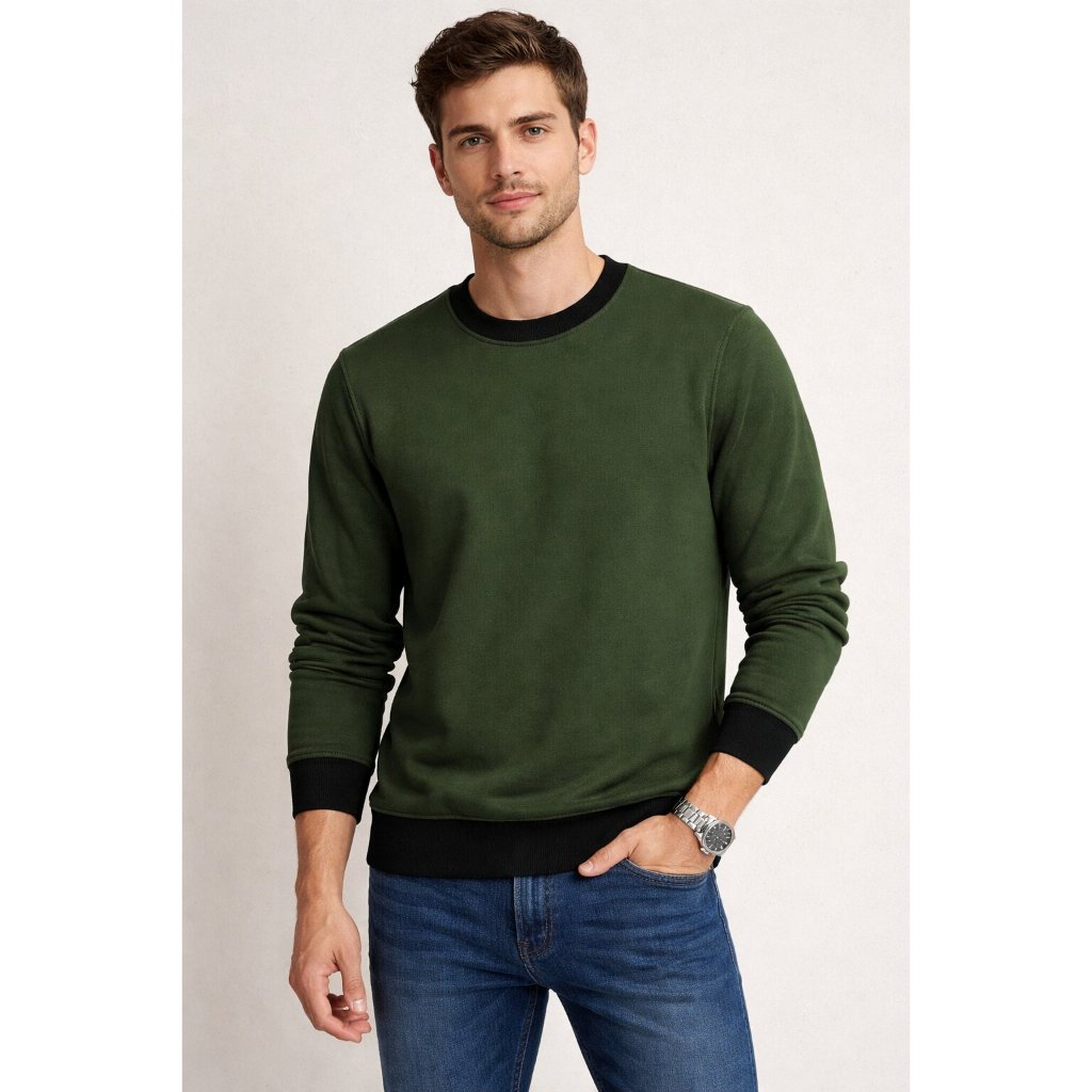 Moletom Verde Militar Básico Unissex Gola Careca Confortável para Inverno em Oferta na Shopee