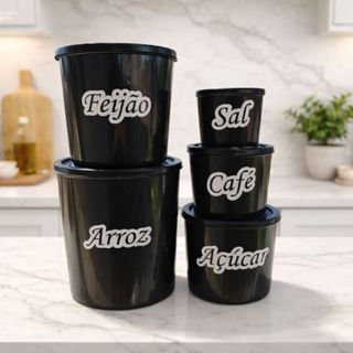 Kit Potes Mantimentos 5 Peças Organizador Cozinha Arroz Feijão Açúcar Café Sal Plástico Tampa em Oferta na Shopee