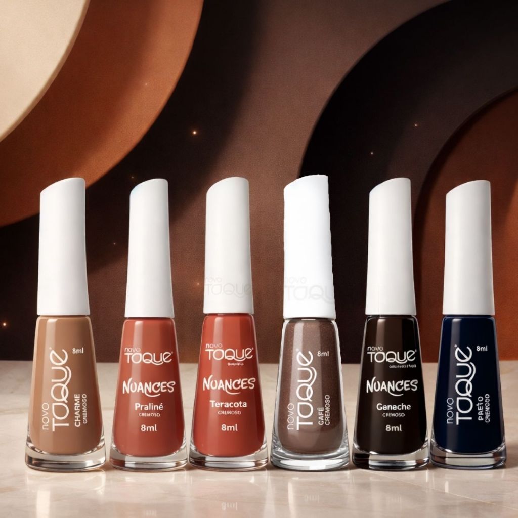 Kit 6 Esmaltes Novo Toque Tons De Marrom Escuros Preto Cremosos Manicures Cores Da Moda Tendências em Oferta na Shopee