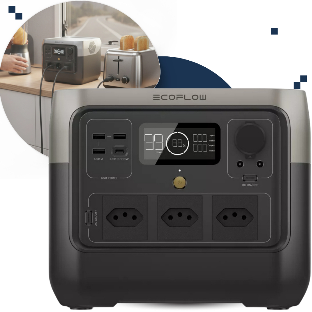 Estação de Energia Solar Portátil Ecoflow River 2 Pro 110v 800w 768Wh Carregamento Ultrarrápido