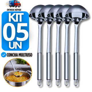Jogo 5 Conchas de Inox – Resistentes, Modernas e com Brilho Inox para Servir Sopas e Molhos Concha