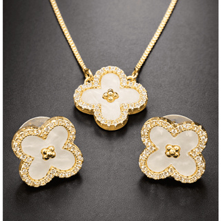 Kit Colar + Brincos Trevo Elegante Feminino Zircônia Dourado em Oferta na Shopee