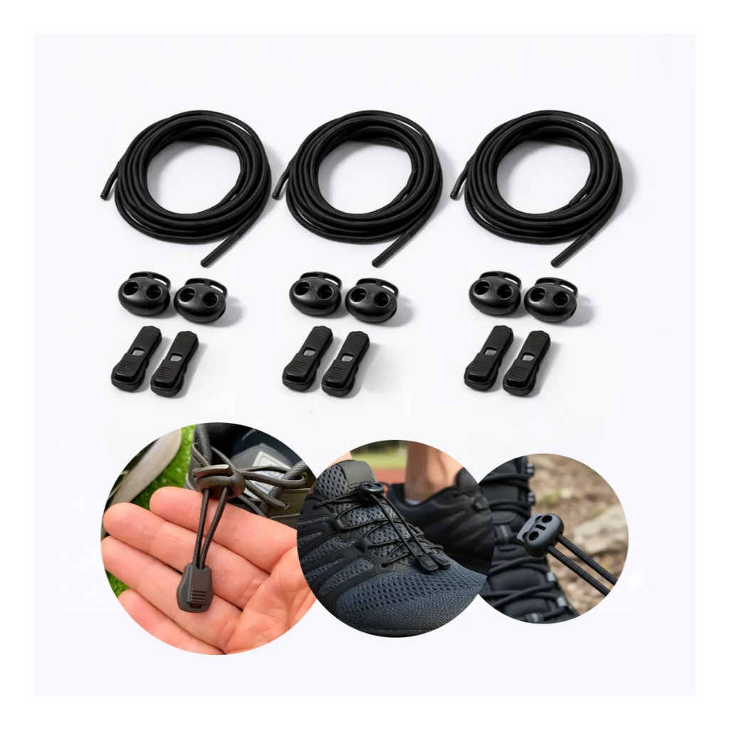 Kit 3 Pares Cadarço Elástico Para Tênis Sem Amarrar Com Regulador Ajustável Corrida