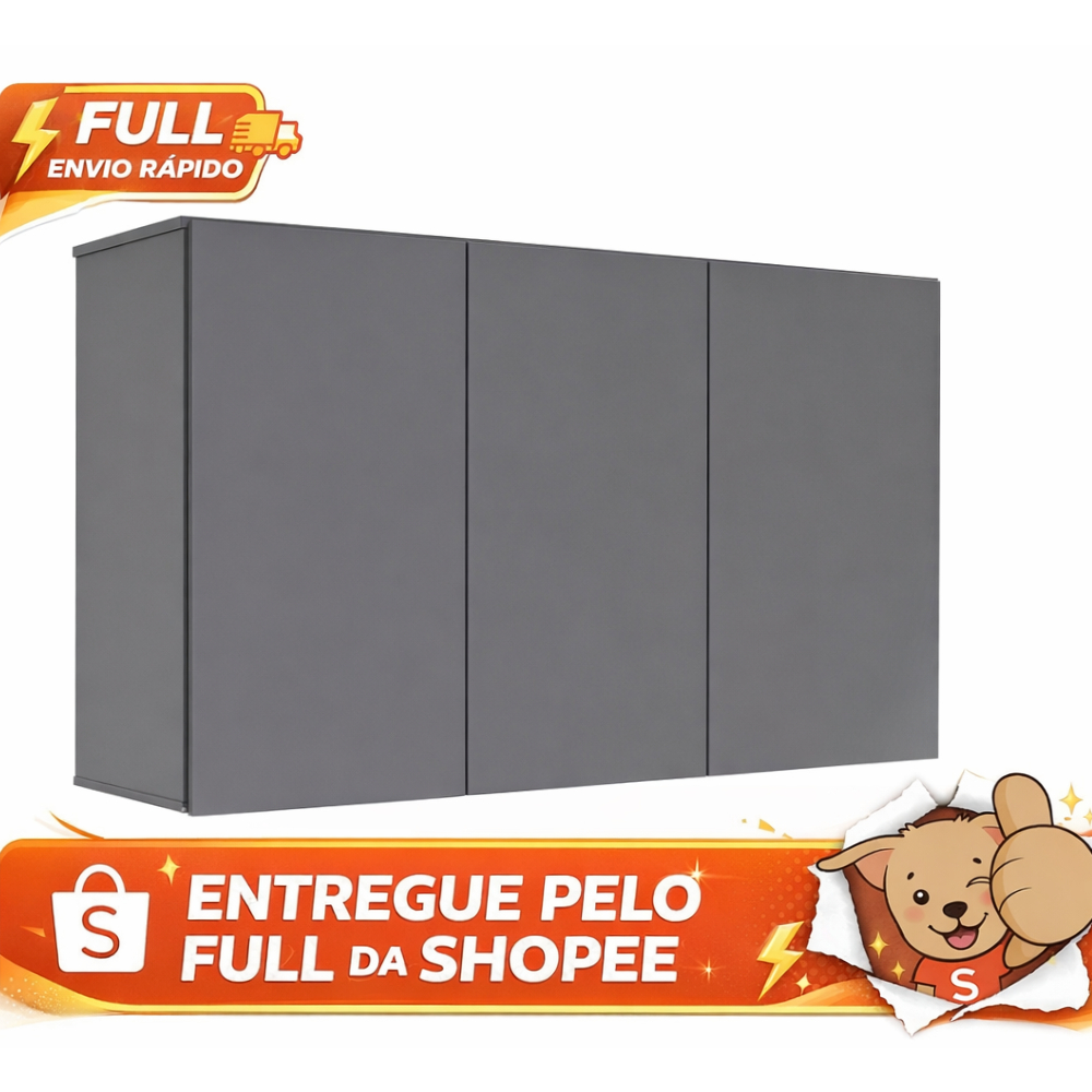 Full Armário Aéreo 3 Portas para Dispensa e Cozinha Armário Suspenso