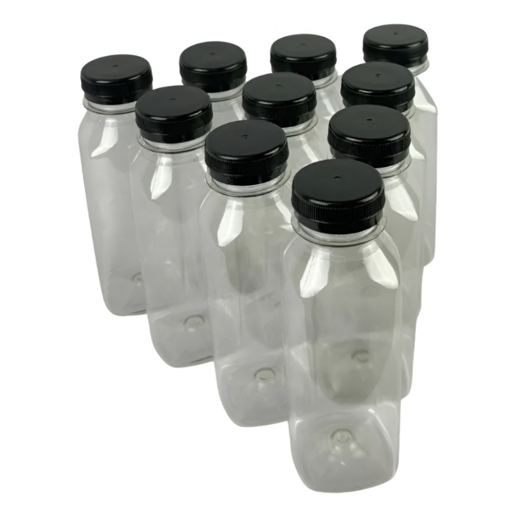 Kit 10 Garrafas Pet Transparente Tampa Preta 300ml