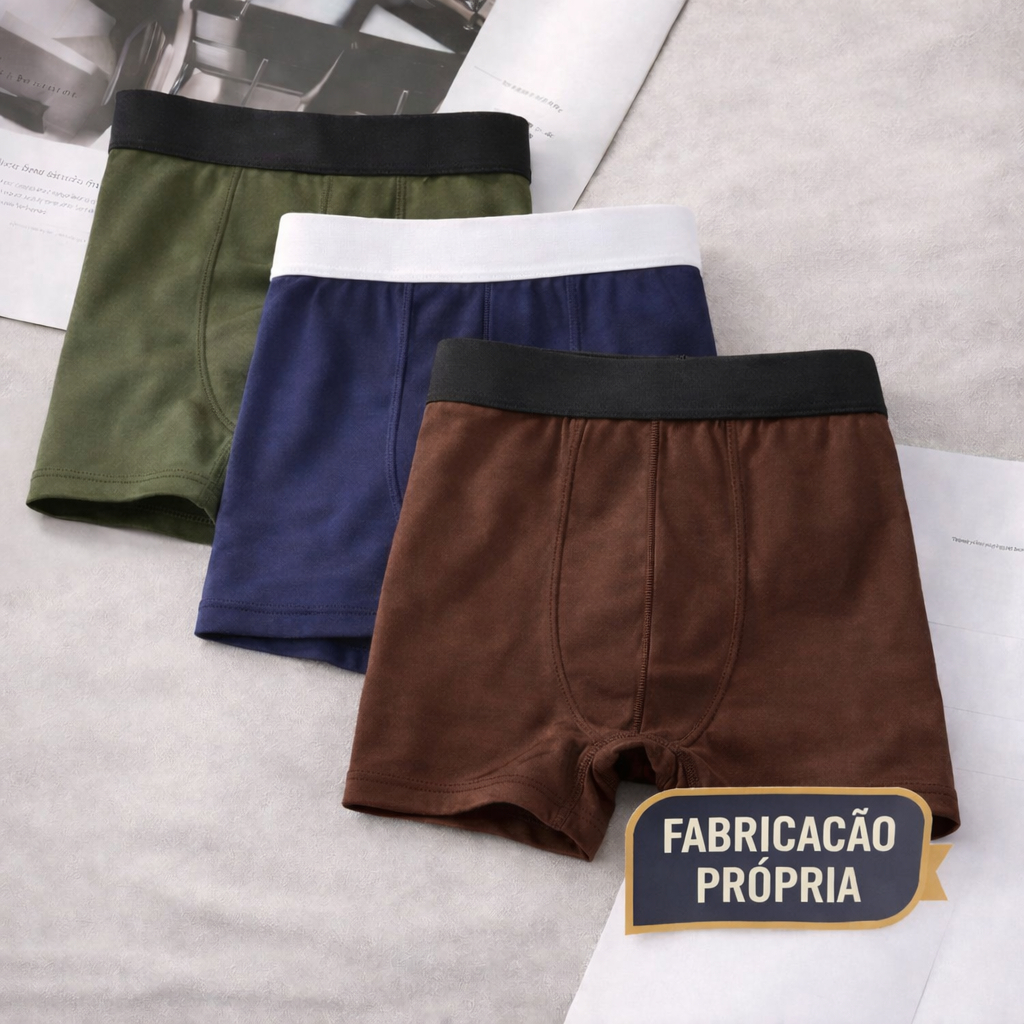 Kit 3 Cuecas Algodão com Lycra Premium Super Conforto