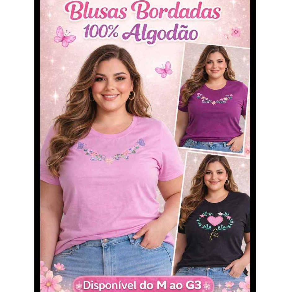 Blusa Feminina Plus Size T-shirts Algodão 100% Confortável Manga Curta Modelagem Soltinha em Oferta na Shopee