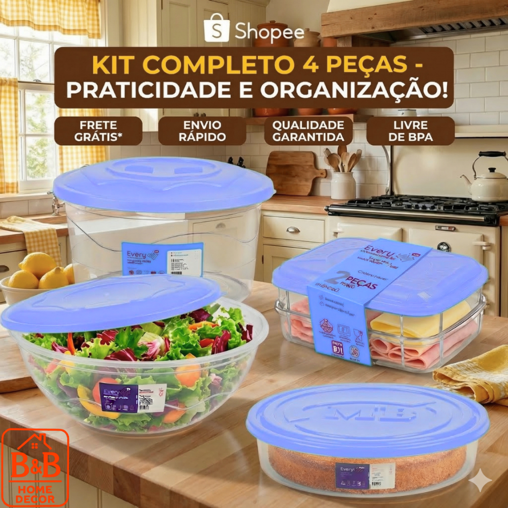 Conjunto Vasilhas Organizadoras 4 Peças Multiuso Torteira Porta Frios BPA Free
