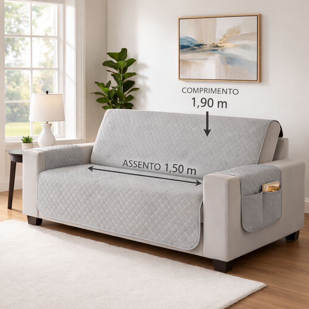Capa De Sofá De 3 Lugares Protetor De Sofa Casa Sala Com Porta Objetos