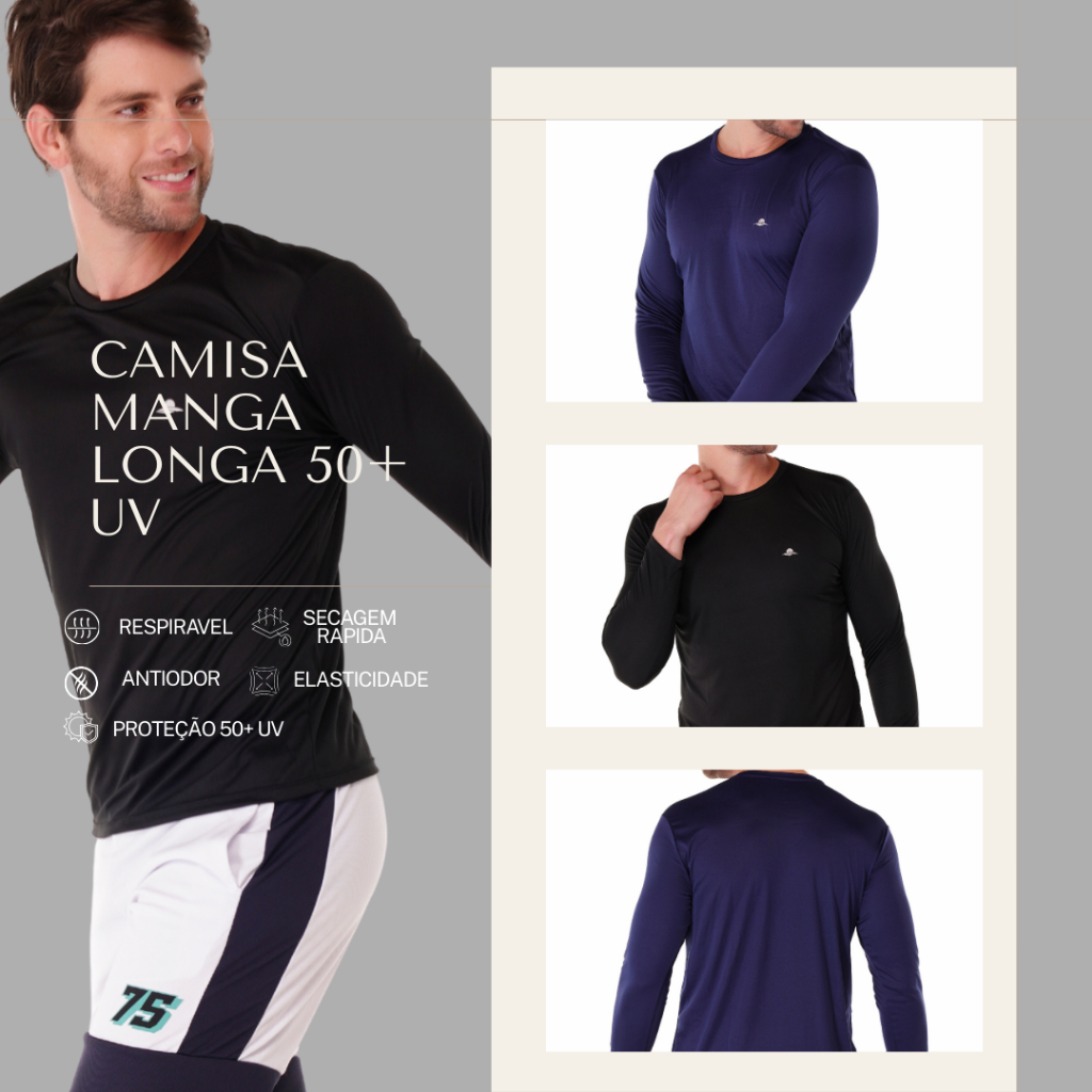 Camisa Térmica Proteção Uv 50+ Segunda Pele Camiseta Blusa Malha Fria Unissex Academia Manga Longa