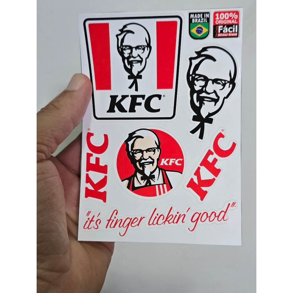 Kit 6 Adesivos KFC Coronel Sanders Sticker Premium Resistente Agua Sol Carro Moto Capacete Geladeira