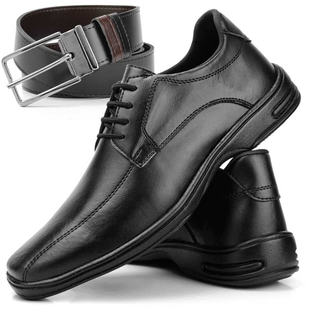 Kit Sapato Social + Cinto Mocassim Moderno De Cadarço Fino  Para Executivos e Envangélico Barato