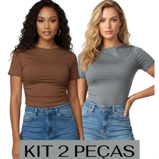 KIT 2 Baby Tee Feminina Blusa Slim Fit Manga Curta Blusa de Compressão Suplex Proteção UV Academia em Oferta na Shopee