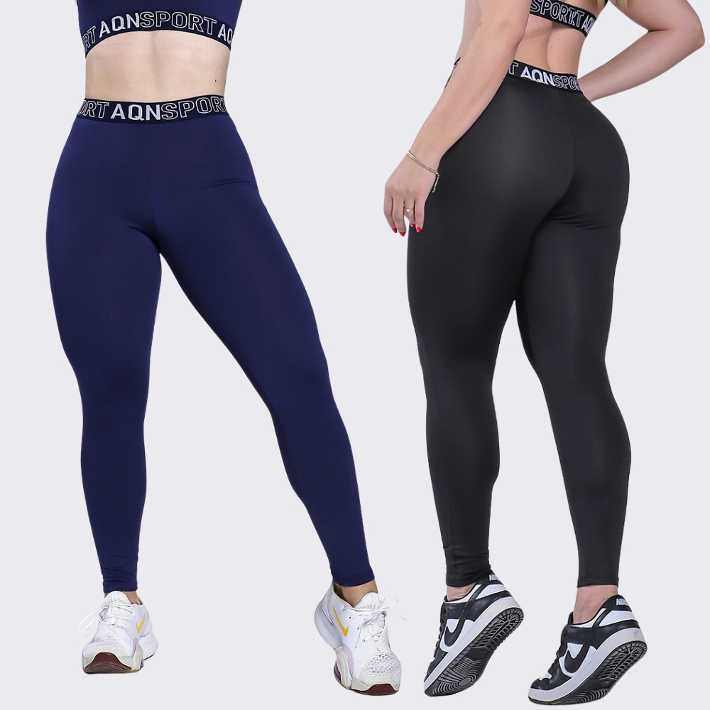 Imagem Kit 2 Calça Legging Fitness Treino Academia Feminino Forrada Zero Transparencia AQN SPORT
