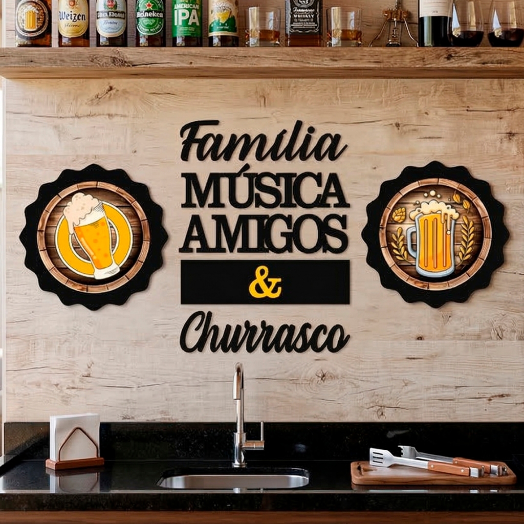 Quadros Decorativos Churrasco Área Gourmet Lazer Tampinhas
