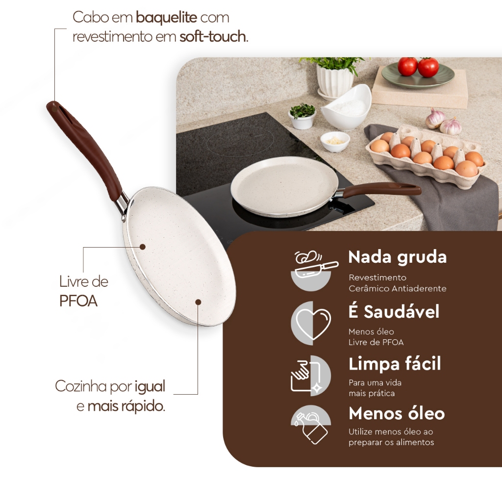 Tapioqueira e Panquequeira com Fundo de Indução Ceramic Life 22cm 500 ml Vanilla · foto 2