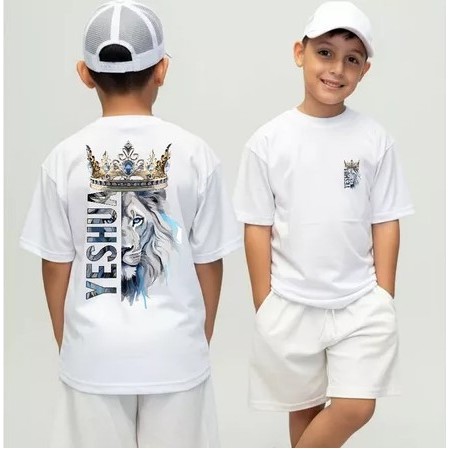 Camiseta Infantil T-Shirt Masculino Malha 100% Algodão Juvenil Estampada Camisa Religiosa Jesus Cristo Yeshuaa