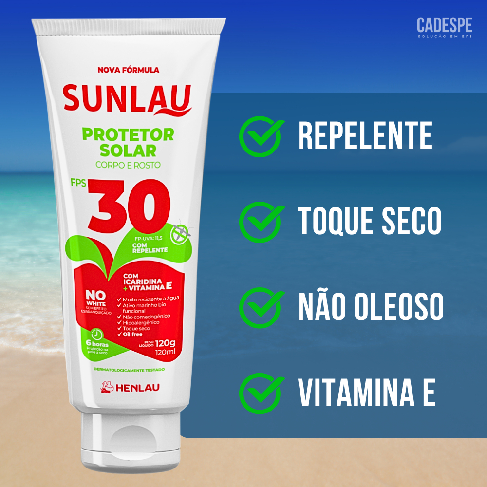 Protetor Solar Com Repelente FPS 30 Bloqueador UVA / UVB Sunlau - 120ml
