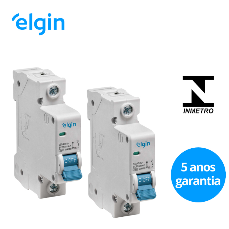 Disjuntor Monopolar/|Unipolar 10A, 16A, 20A, 25A, 32A, 40A, 50A e 63A - Elgin 3P- 5 ano