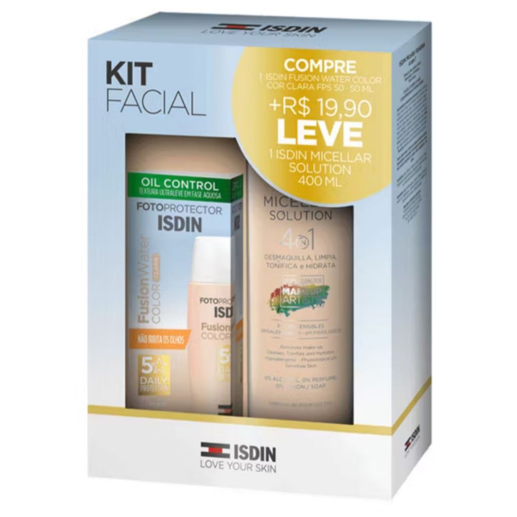 Kit Facial Protetor Solar Isdin Fusion Water Média Fps50 50ml +Água Micelar 400ml