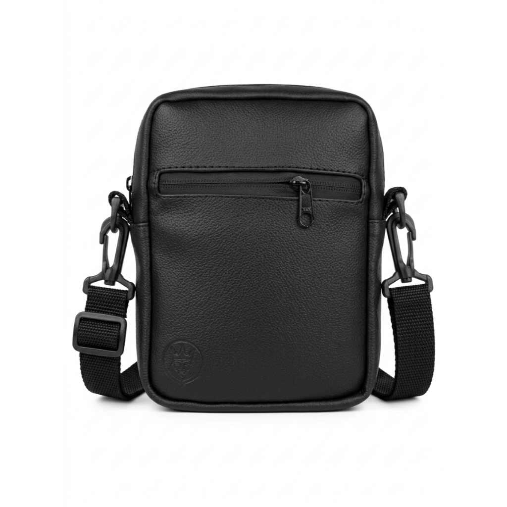 Shoulder Bag Tiracolo Masculina e Feminina Transversal Reforçada Couro Ecológico Preto Resistente à Água