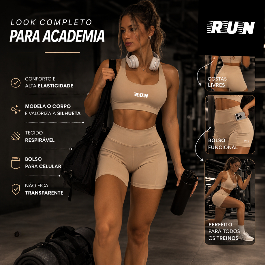Conjunto Fitness Feminino Premium Cintura Alta Academia Treino Não Transparente Bolso Para Celular