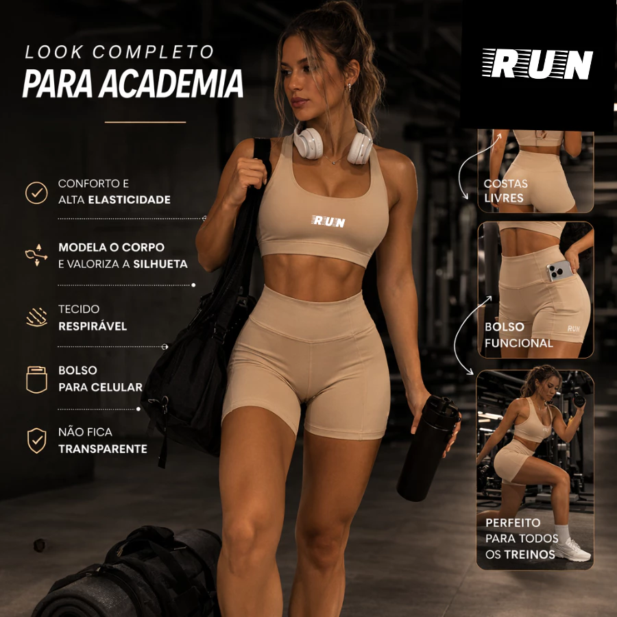 Conjunto Fitness Feminino Premium Cintura Alta Academia Treino Não Transparente Bolso Para Celular — imagem 1
