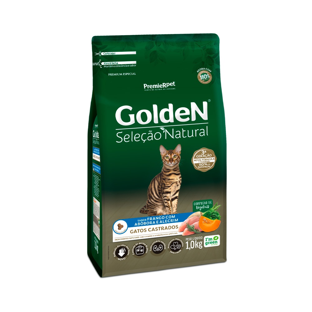 Ração Golden Seleção Natural Gatos Adultos Castrados Frango com Abóbora e Alecrim 10,1kg (capacidade de 1 pct por pedido em Oferta na Shopee