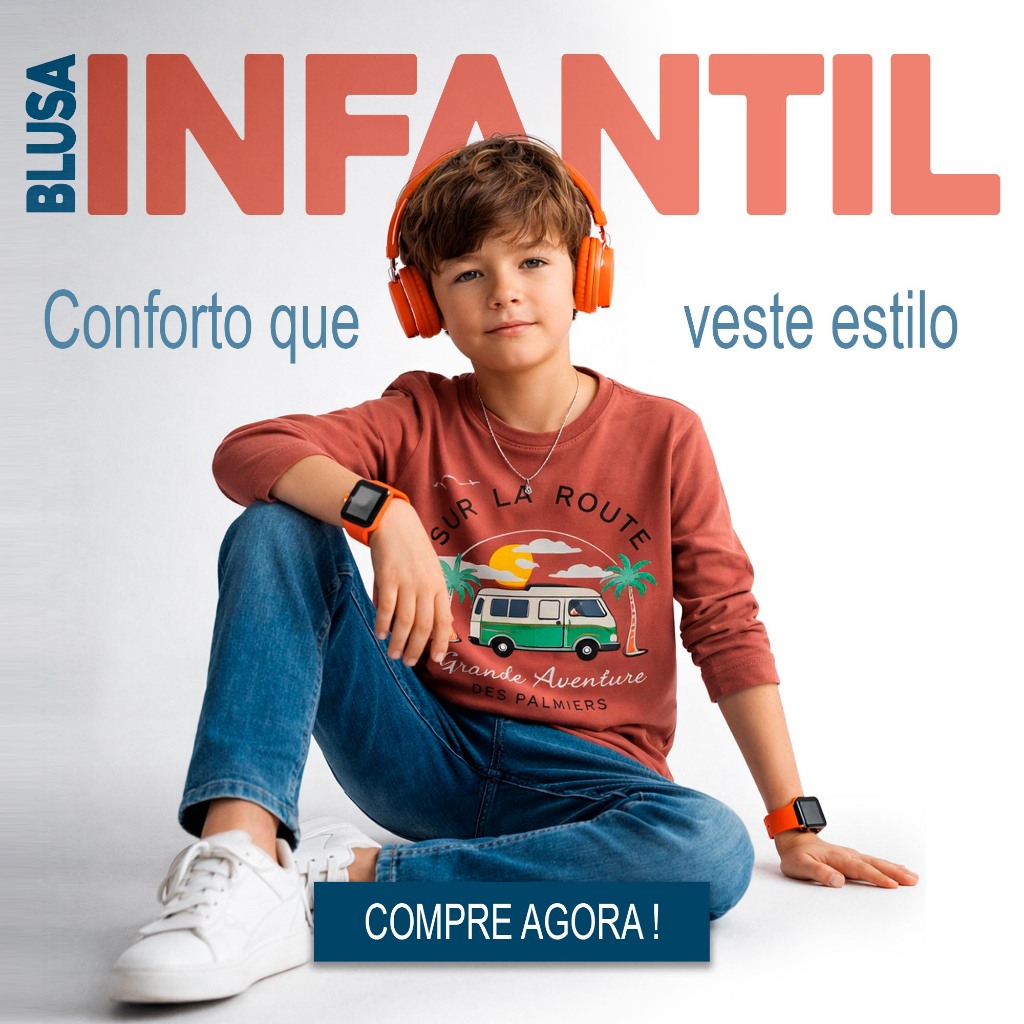 1 Blusa Manga Longa Infantil Menino Algodão Estampada Inverno Confortável Tam 4 ao 16 Determine Kids