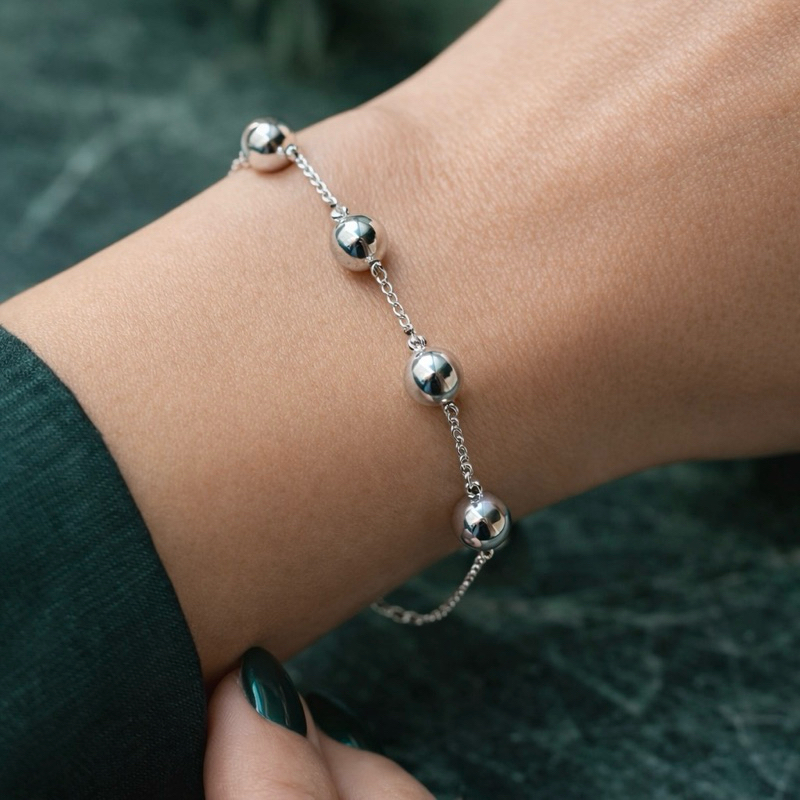 Pulseira Feminina Estilo Bolinhas Grandes Prata 925
