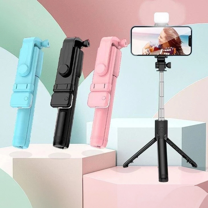 Bastão Pau de selfie Tripé Retrátil Com Luz LED Controle Bluetooth Celular novete