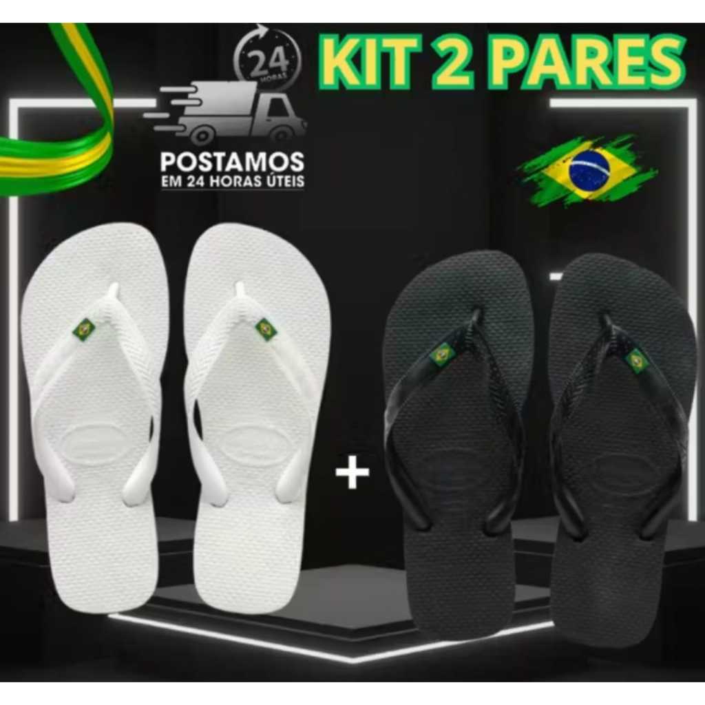 Kit 2 Dois Pares Chinelo Chinela Sandália Havanias Masculino Feminino Original Da Bndeirinha