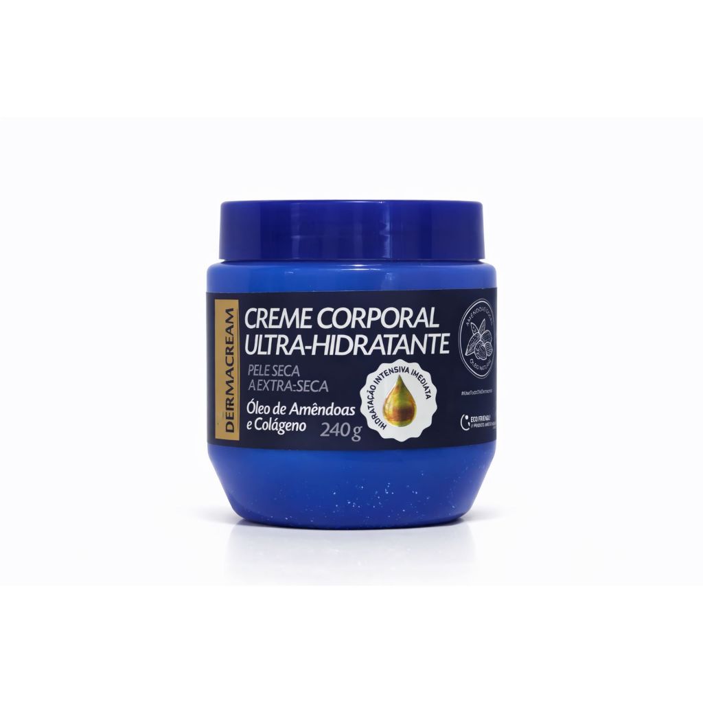 Creme Corporal Ultra-Hidratante com Óleo de Amêndoas e Colágeno 240g Dermacream para Pele Seca e Extra-Seca