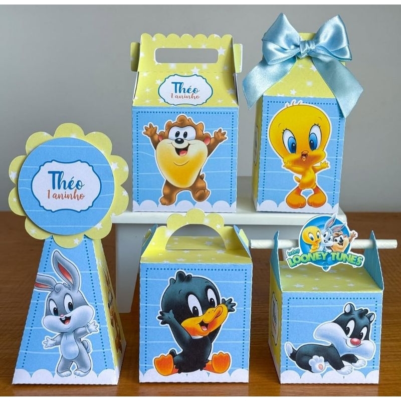 Kit Caixinhas Personalizadas Looney Tunes Baby/SEMI MONTADAS/Lembrancinhas Para Aniversário Looney Tunes Baby Menino
