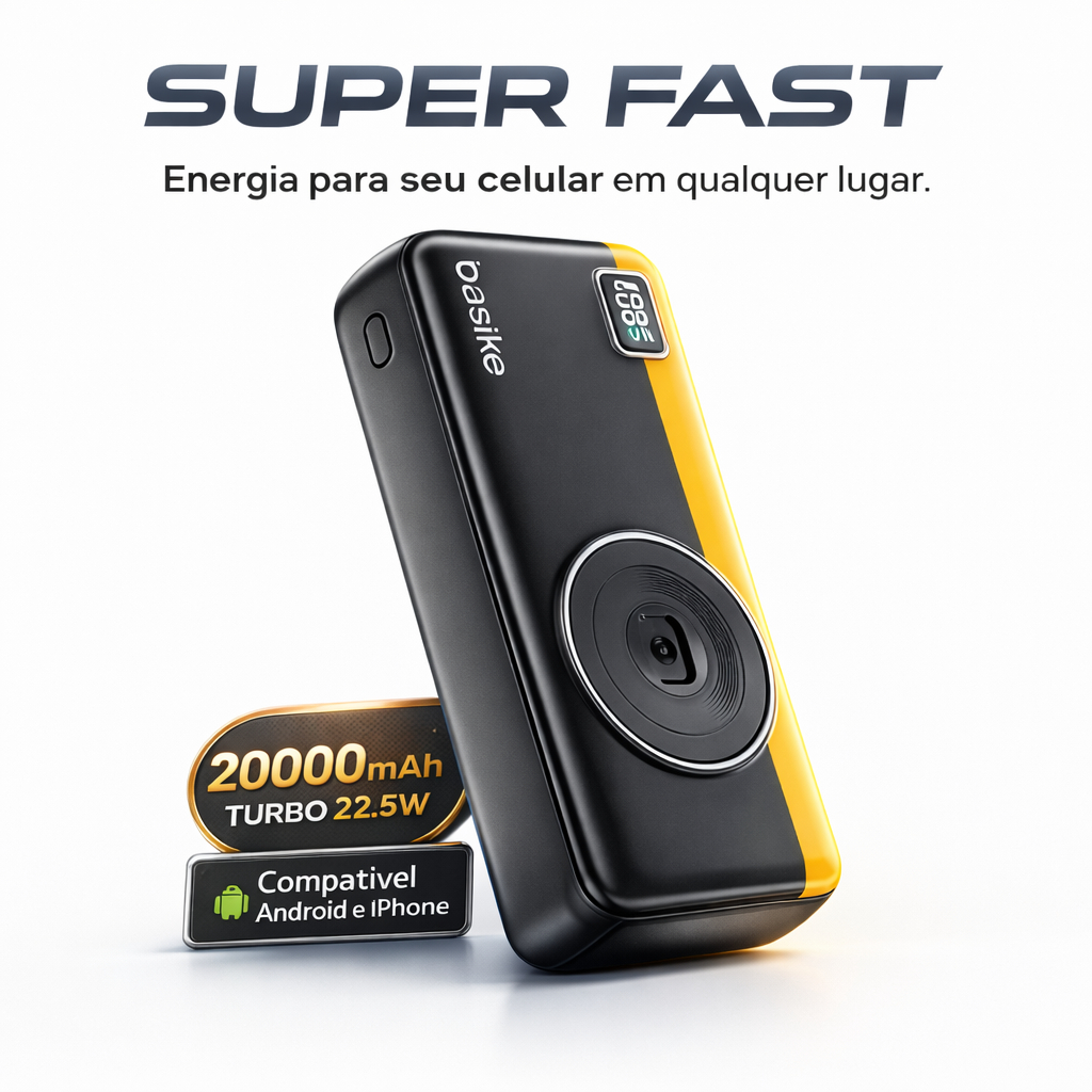 Carregador Portátil 20000mAh Power Bank 22,5w Usb-a/usb-c Carga Turbo Ultra Rápido Basike Ba-pow176 Preto/Azul/Amarelo